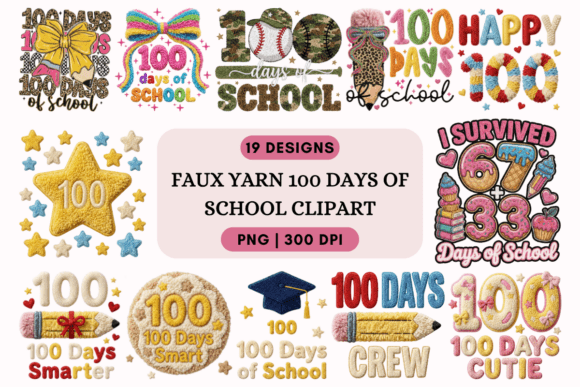 Faux Yarn 100 Days of School Clipart: A Textile Twist on Educational Celebrations