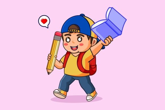 Happy School Boy Holding Pencil and Book: A Practical Asset for Educational Design Workflows