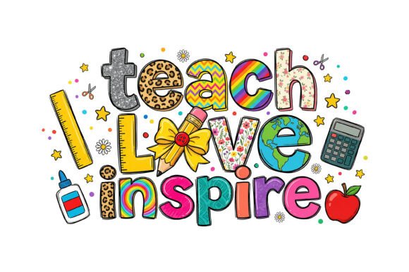 I Teach Love Inspire Colorful School PNG: A Creative Resource for Educators