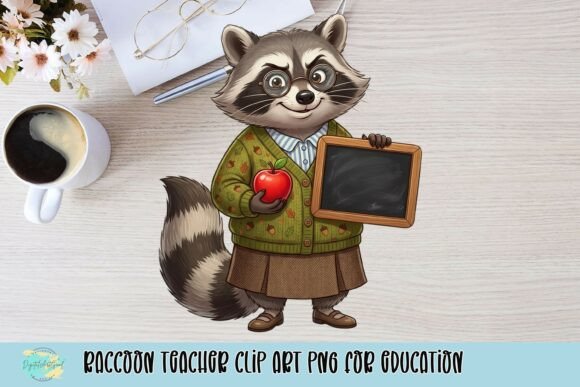 Raccoon Teacher Clip Art PNG for Education