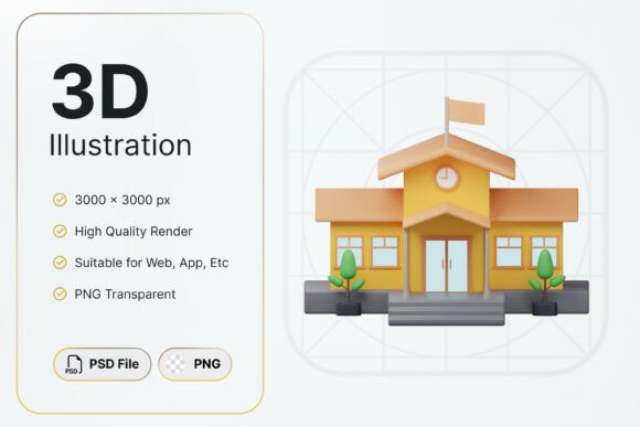 School Cottage Building Icon for Designers