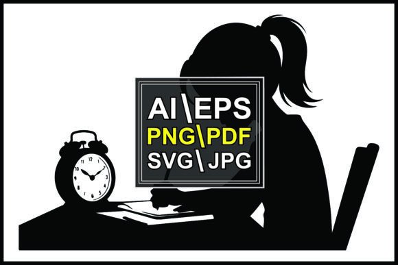 Silhouette Girl Studying at Desk Clock C: A Versatile Visual for Education and Time Management