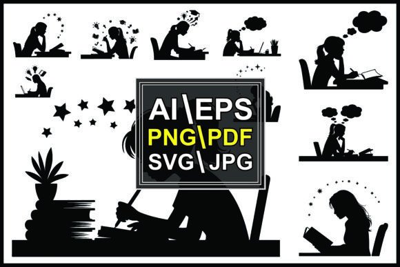 Silhouette Girls Studying Reading Desks: A Guide to Choosing Quality Vector Art