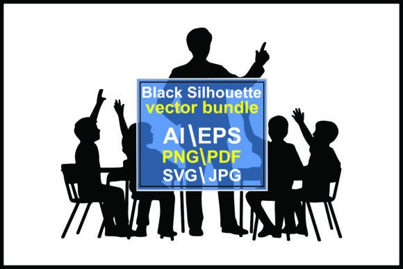 Silhouette Teacher with Students Raising Hands: A Versatile Visual for Education and Design