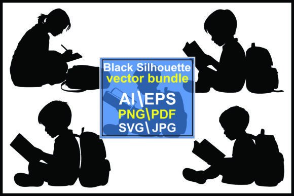 Silhouettes of Children Reading Writing: A Versatile Visual Resource for Modern Design
