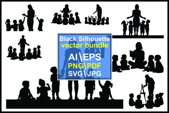 Silhouettes Teacher and Children Various