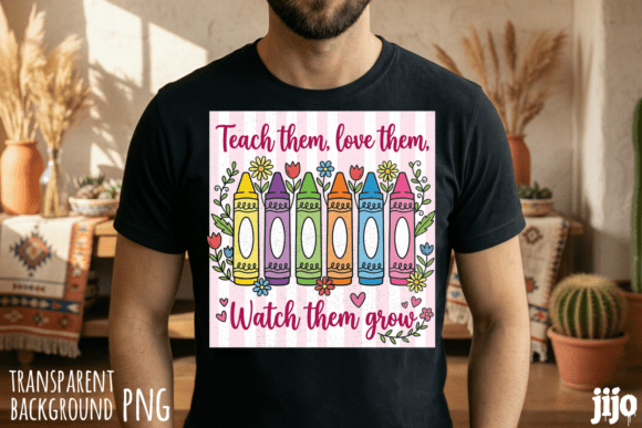 Teacher Crayons Floral Colorful PNG Design